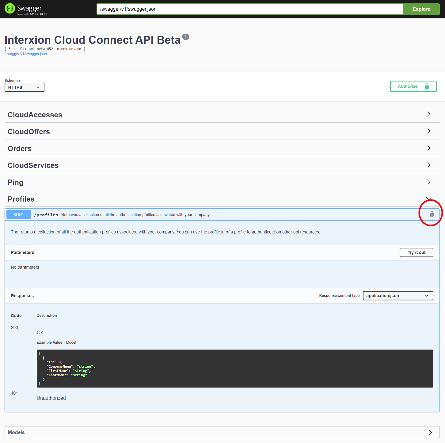 Swagger with Resource highlighted