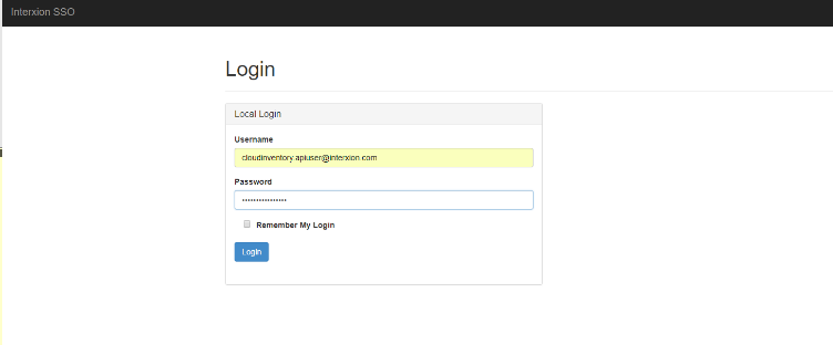 SSO login page with form details filled in